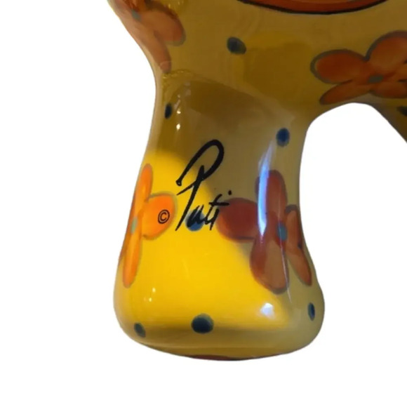 Ganz Signed by PATI, hand painted ceramic yellow polka dotted w/ orange flowers - Picture 7 of 7